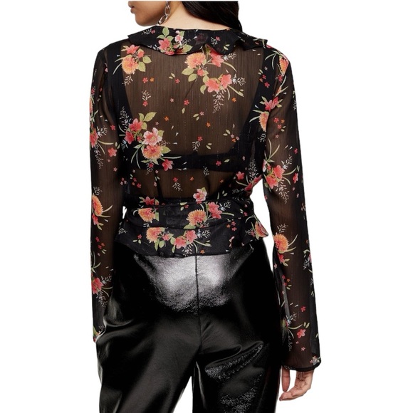 🆕 NWT Topshop Floral Print Sheer Wrap Blouse - Picture 2 of 4